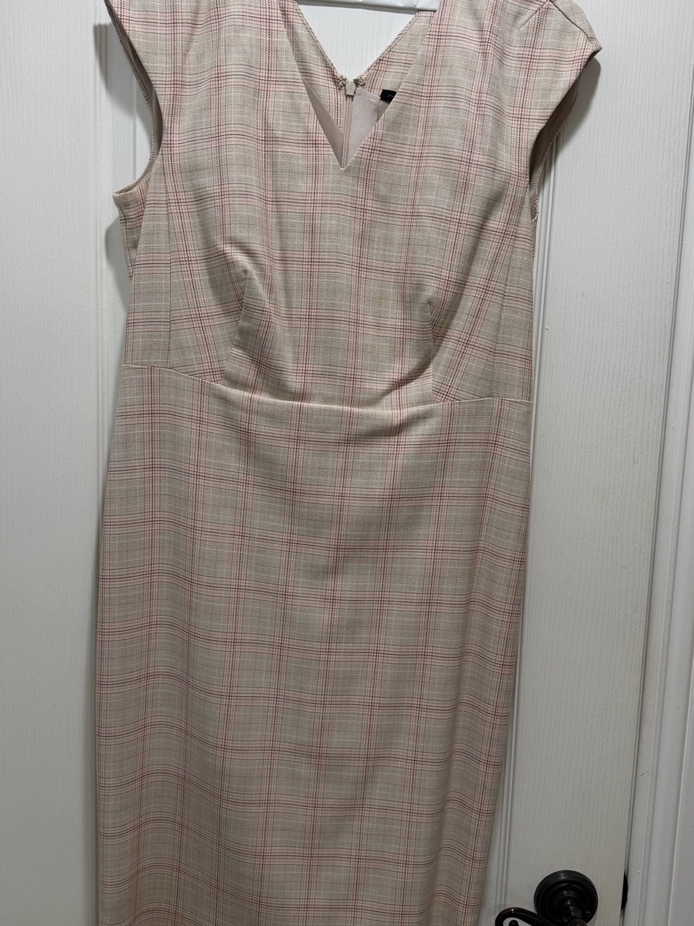 Ann Taylor Cream Plaid Sheath Dress with Pink Accents